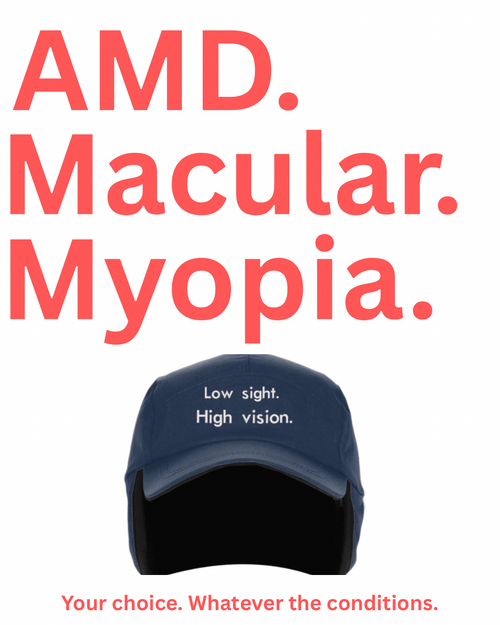 Low sight. High vision. Navy and white outdoor hybrid cap.