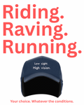 Low sight. High vision. Navy and white outdoor hybrid cap.